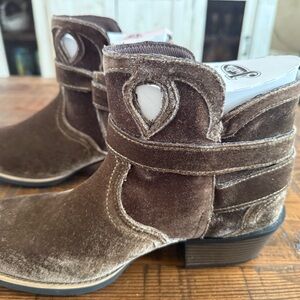 Justin Boots Brown Velvet Ankle Booties
